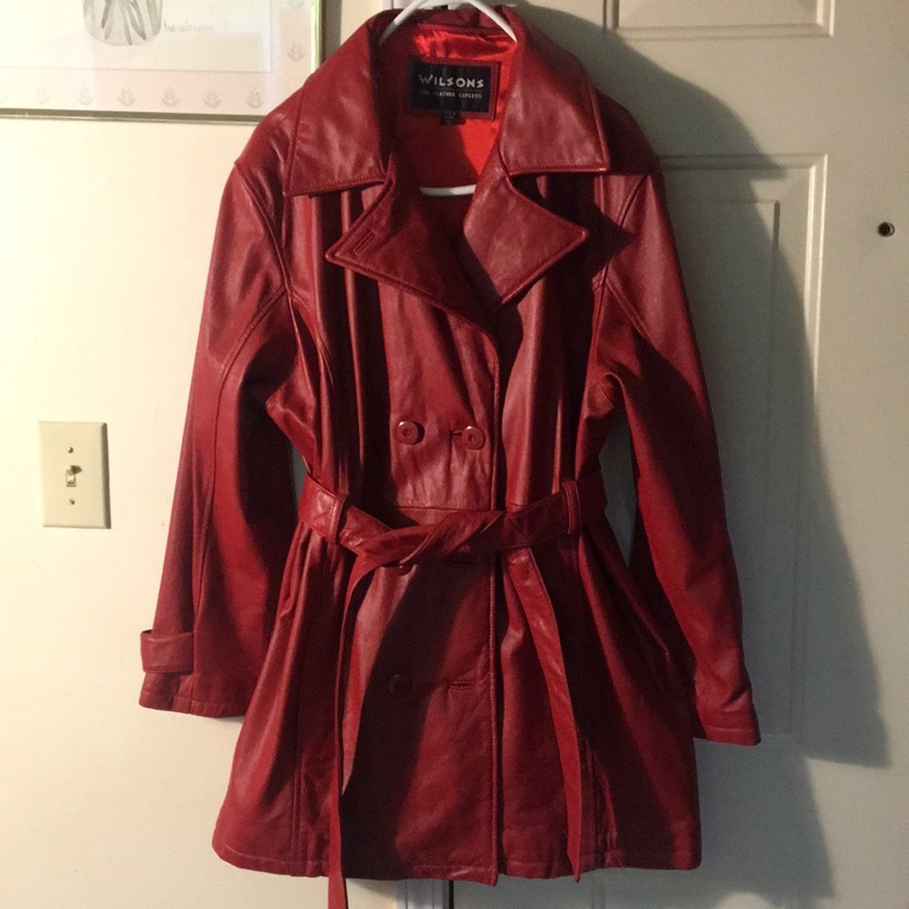 Red Wilson Leather trench coat authentic leather